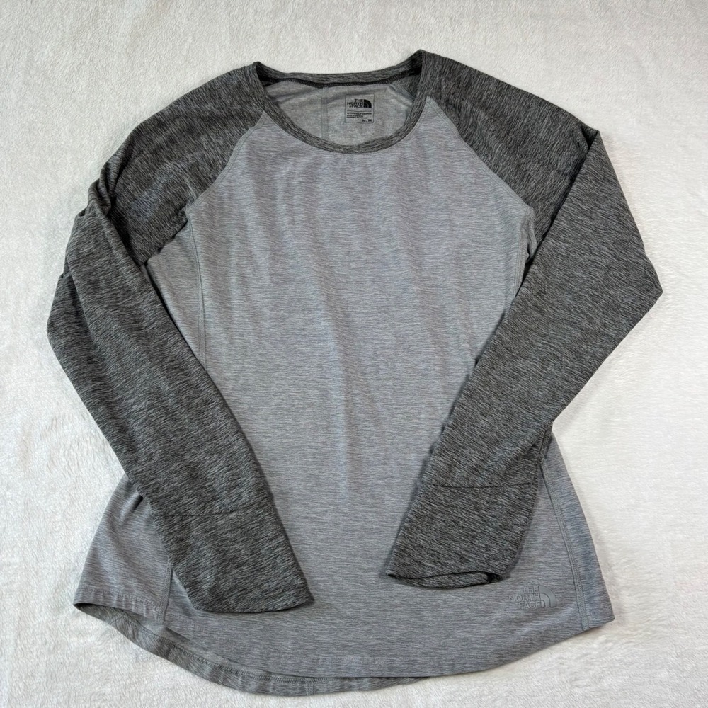 The North Face Womens Gray Heathered Raglan Long Sleeve Active Top Thumbholes M